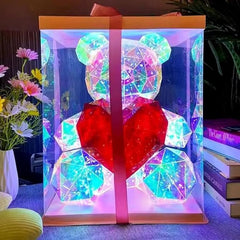 Αρκουδάκι LED 24×14 cm με κόκκινη καρδιά σε κουτί δώρου